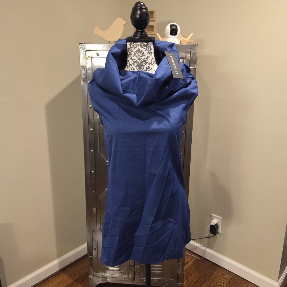 NWT Sophie et Voila Blue Wrinkle Neck Poplin Top Sz SM